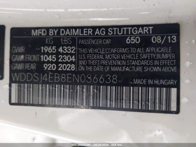 WDDSJ4EB8EN036638 Mercedes-Benz CLA 250