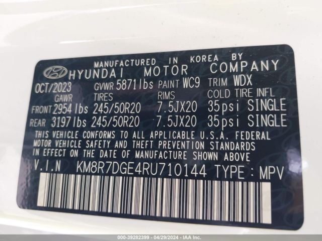 KM8R7DGE4RU710144 Hyundai Palisade Calligraphy