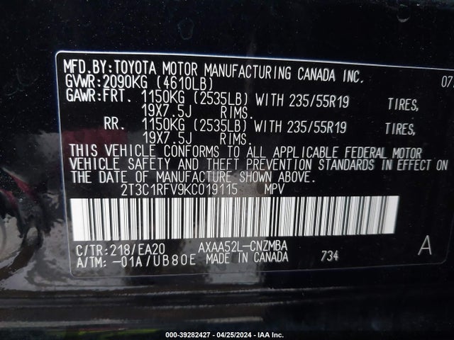 Toyota Rav4 Xle Premium 2019 2T3C1RFV9KC019115 Image 9