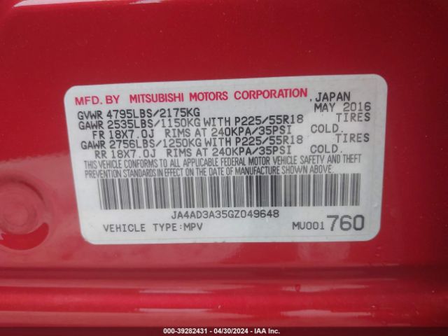 JA4AD3A35GZ049648 Mitsubishi Outlander Sel