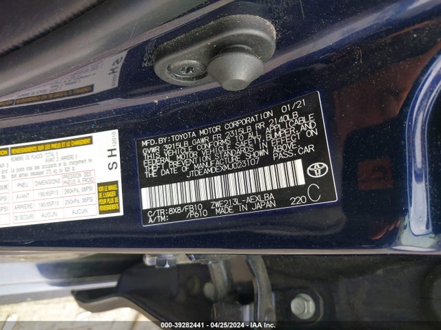 Toyota Corolla Hybrid Le 2021 JTDEAMDEXMJ023107 Image 9