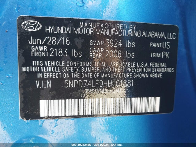 Hyundai ELANTRA SE 2017 5NPD74LF9HH101881 Image 9