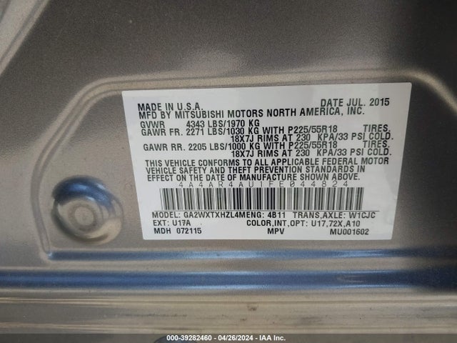 4A4AR4AU1FE044824 Mitsubishi Outlander Sport Se