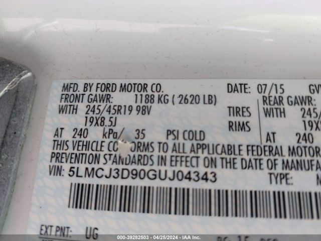 5LMCJ3D90GUJ04343 Lincoln Mkc Reserve
