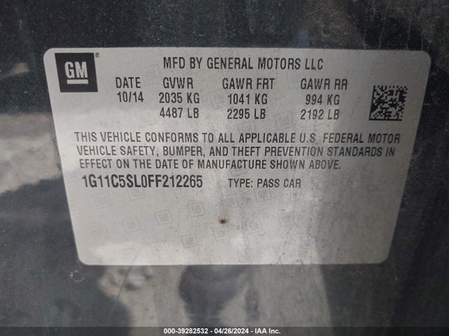 Chevrolet MALIBU 1LT 2015 1G11C5SL0FF212265 Image 9