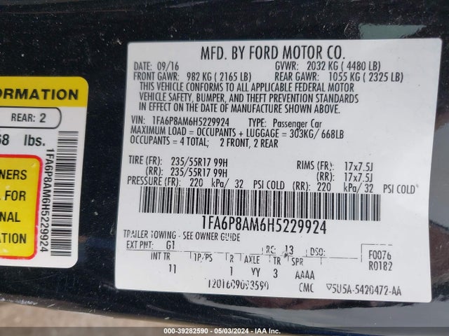 Ford Mustang V6 2017 1FA6P8AM6H5229924 Image 9