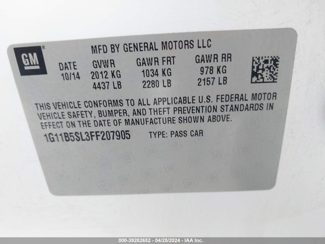 Chevrolet MALIBU LS 2015 1G11B5SL3FF207905 Image 9
