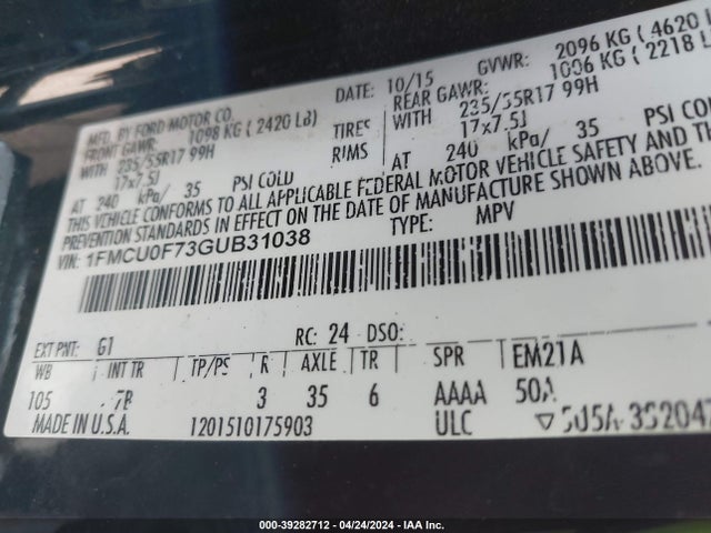 Ford ESCAPE S 2016 1FMCU0F73GUB31038 Image 9