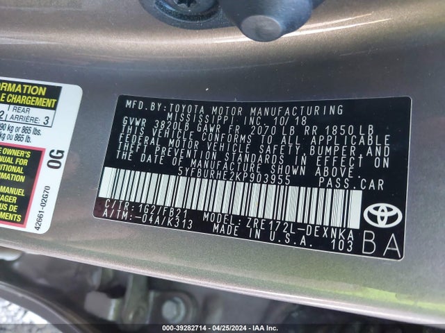Toyota COROLLA LE 2019 5YFBURHE2KP903955 Image 9