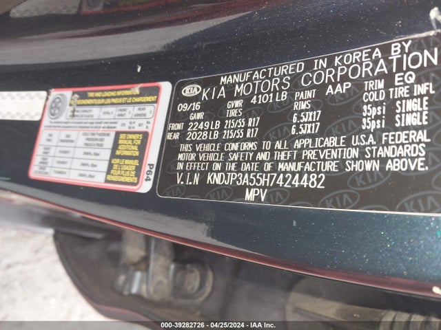 KIA SOUL + 2017 KNDJP3A55H7424482 Image 9