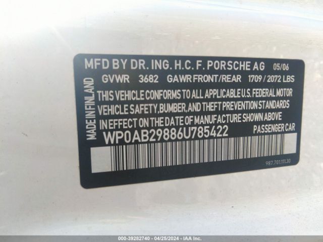 2006 PORSCHE CAYMAN S WP0AB29886U785422 Photo 8