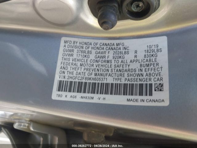 2HGFC2F89KH605371 Honda Civic Sport