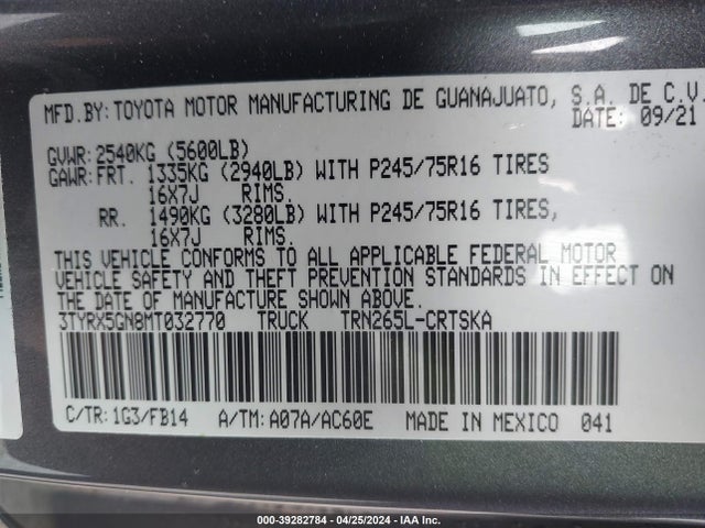 Toyota Tacoma Sr 2021 3TYRX5GN8MT032770 Image 9