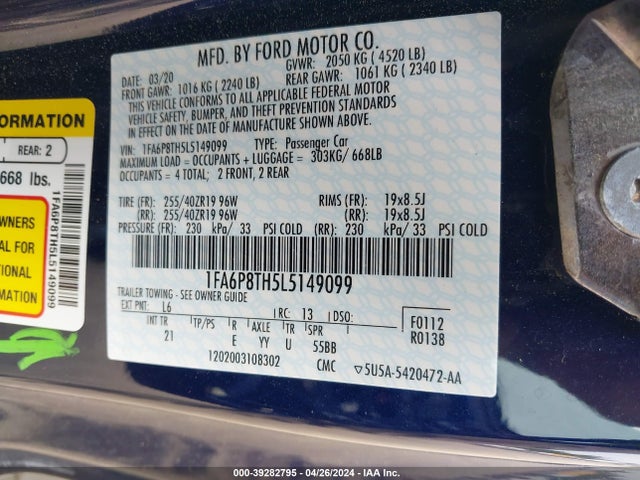 Ford Mustang Ecoboost Fastback 2020 1FA6P8TH5L5149099 Image 9