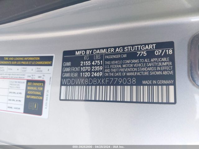 WDDWK8DBXKF779038 Mercedes-Benz C 300