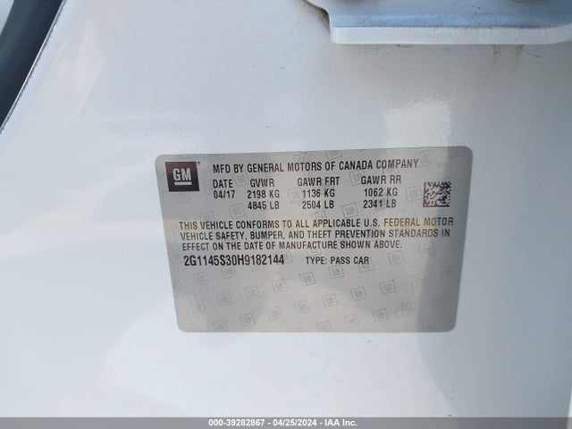 Chevrolet IMPALA 2LZ 2017 2G1145S30H9182144 Image 9