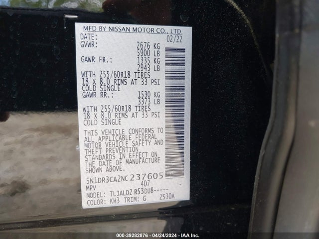 Nissan Pathfinder Sl 2wd 2022 5N1DR3CA2NC237605 Image 9