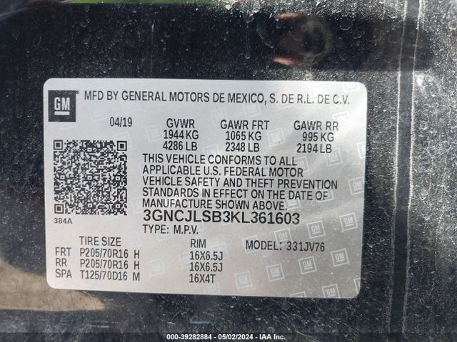 Chevrolet Trax Lt 2019 3GNCJLSB3KL361603 Image 9