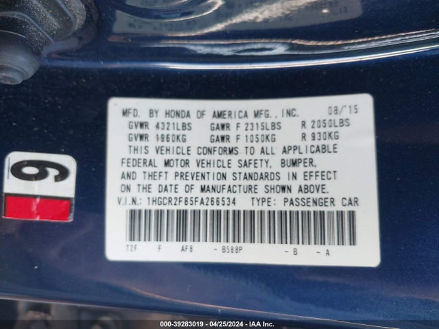 Honda Accord Ex-l 2015 1HGCR2F85FA266534 Image 9