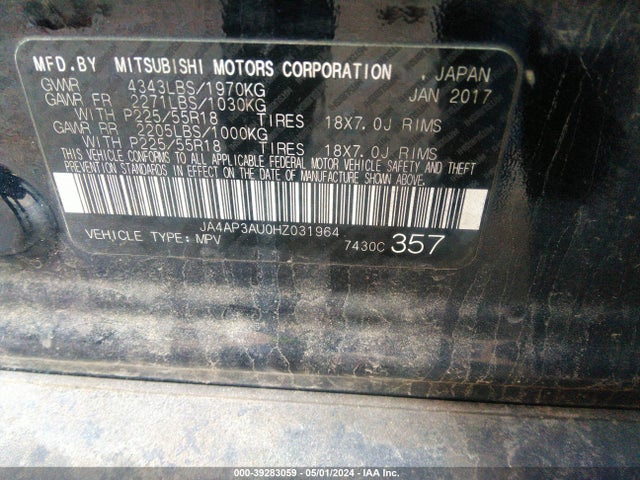 JA4AP3AU0HZ031964 Mitsubishi Outlander Sport 2.0 Es/2.0 Le