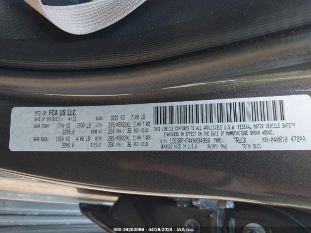 1C6SRFHT4KN834950 RAM 1500 Limited  4x4 5'7 Box