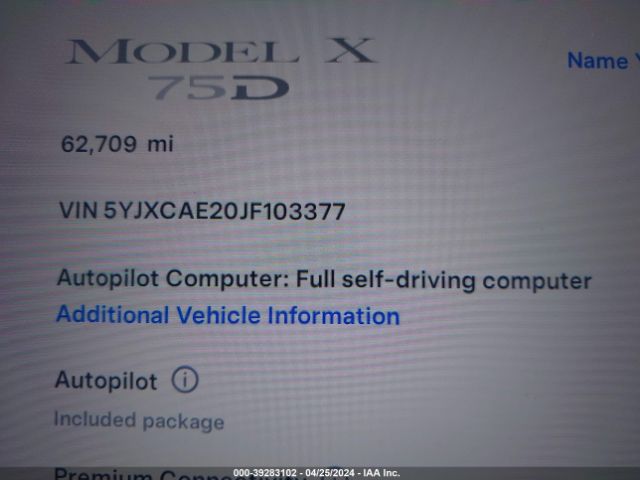 5YJXCAE20JF103377 Tesla Model X 100d/75d/p100d