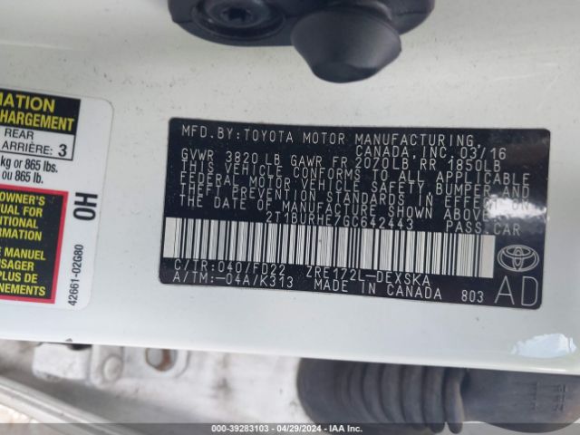 2T1BURHE7GC642443 Toyota Corolla S Plus