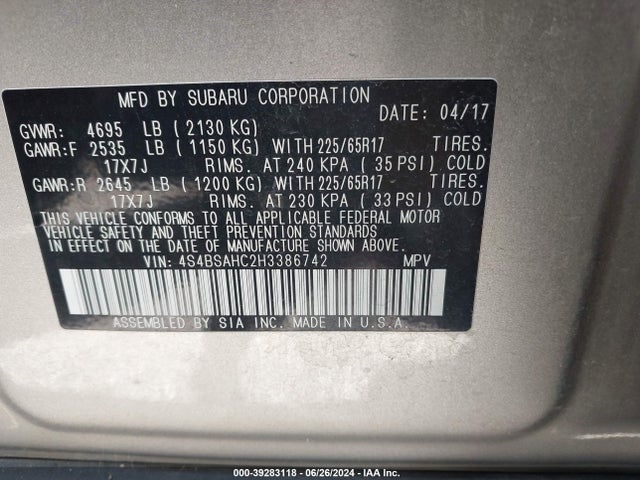 Subaru Outback 2.5i Premium 2017 4S4BSAHC2H3386742 Image 8