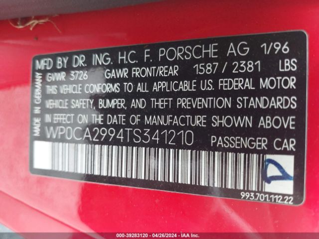 1996 PORSCHE 911 WP0CA2994TS341210 Photo 8
