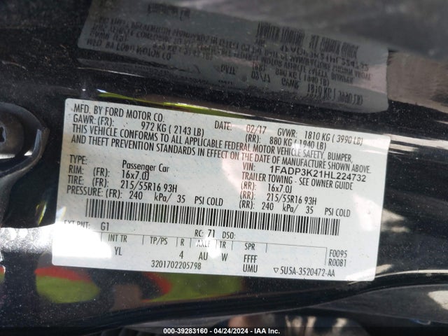 Ford FOCUS SE 2017 1FADP3K21HL224732 Image 9