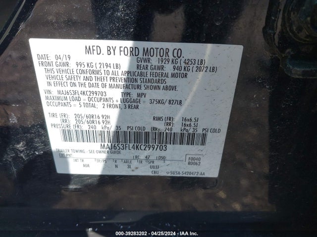 Ford ECOSPORT S 2019 MAJ6S3FL4KC299703 Image 9