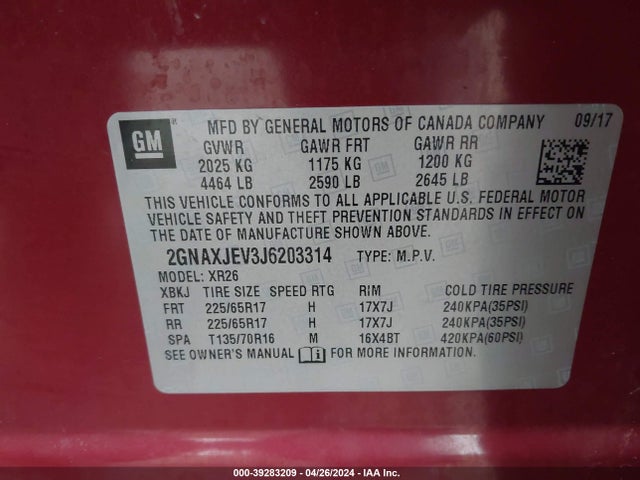 Chevrolet EQUINOX LT 2018 2GNAXJEV3J6203314 Image 9