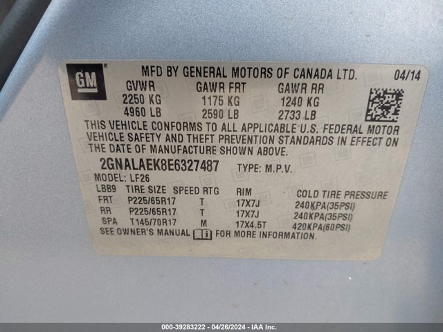 Chevrolet EQUINOX LS 2014 2GNALAEK8E6327487 Image 9