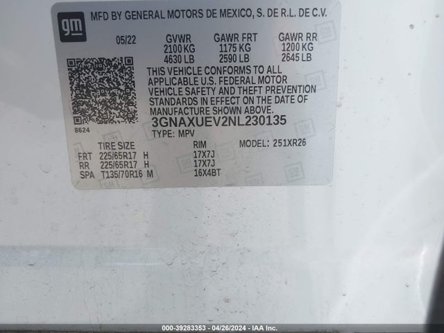 Chevrolet Equinox Awd Lt 2022 3GNAXUEV2NL230135 Image 9