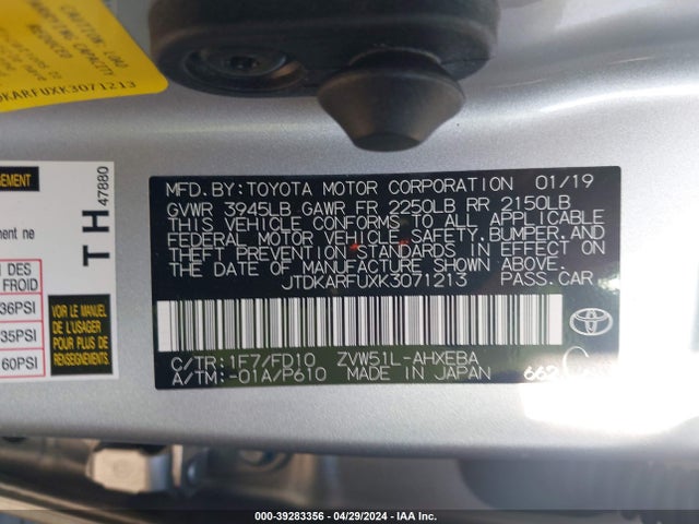 Toyota Prius Le 2019 JTDKARFUXK3071213 Image 9