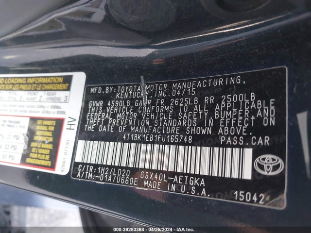 Toyota AVALON XLE 2015 4T1BK1EB1FU165748 Image 9