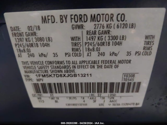 Ford EXPLORER XLT 2018 1FM5K7D8XJGB13211 Image 9