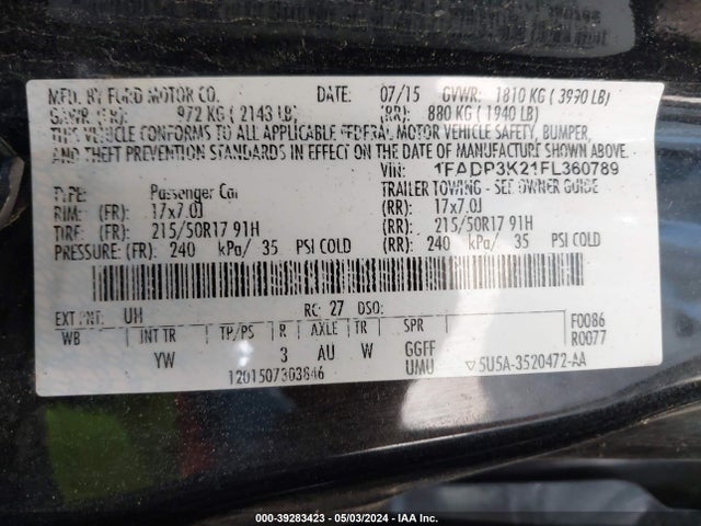 Ford FOCUS SE 2015 1FADP3K21FL360789 Image 9