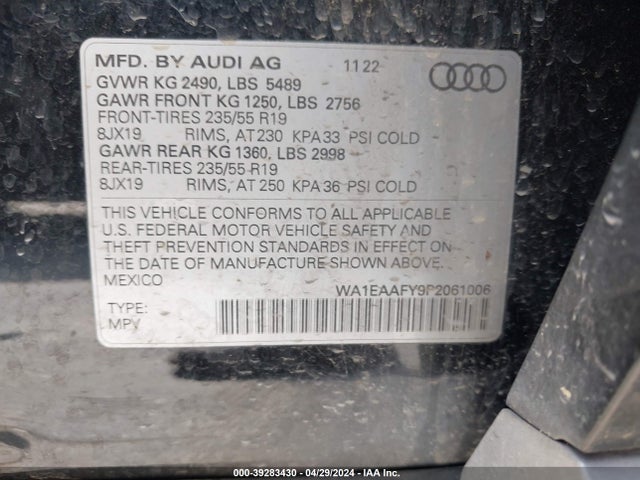 WA1EAAFY9P2061006 Audi Q5 Premium Plus 45 Tfsi S Line Quattro
