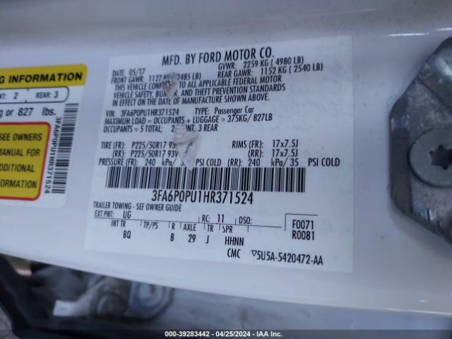 3FA6P0PU1HR371524 Ford Fusion Energi Se Luxury