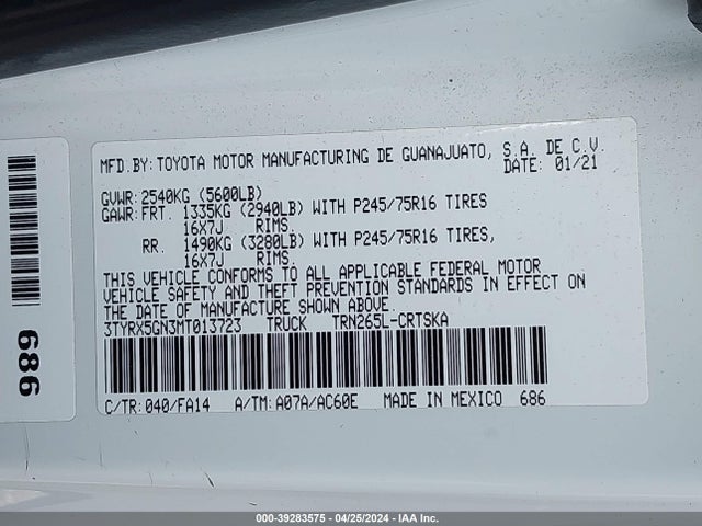 Toyota Tacoma Sr 2021 3TYRX5GN3MT013723 Image 9