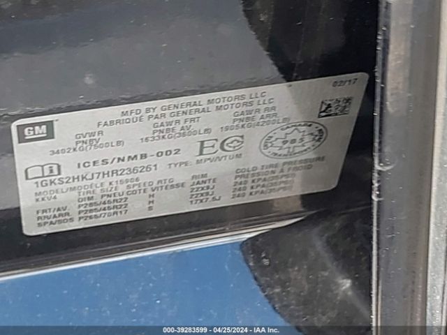 1GKS2HKJ7HR236261 GMC YUKON XL DENALI