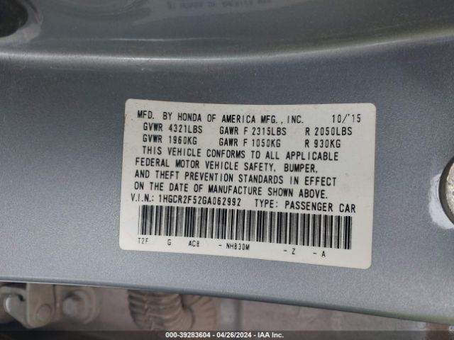 1HGCR2F52GA062992 Honda Accord Sport