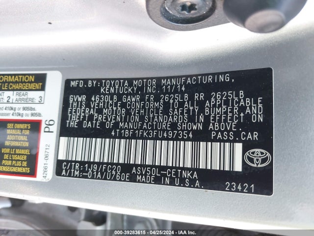 Toyota CAMRY LE 2015 4T1BF1FK3FU497354 Image 9