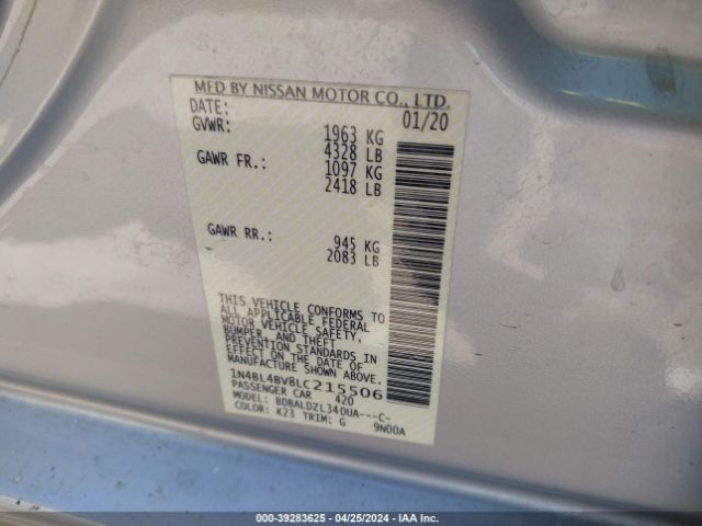 1N4BL4BV8LC215506 Nissan Altima S Fwd