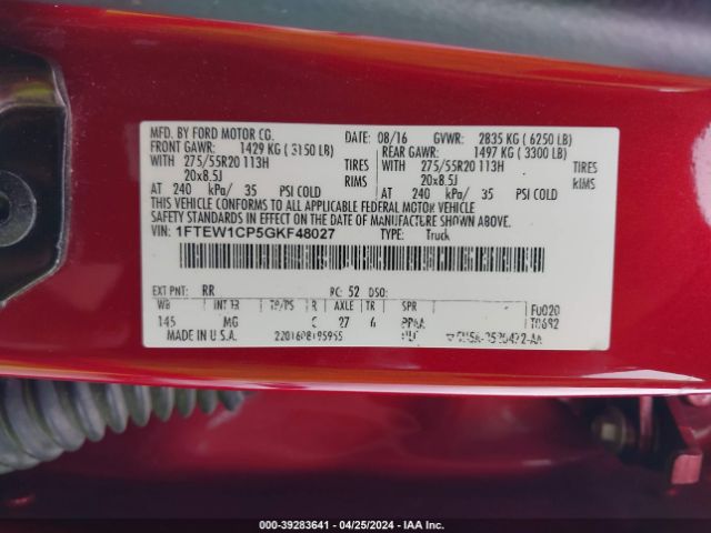 1FTEW1CP5GKF48027 Ford F-150 Xlt