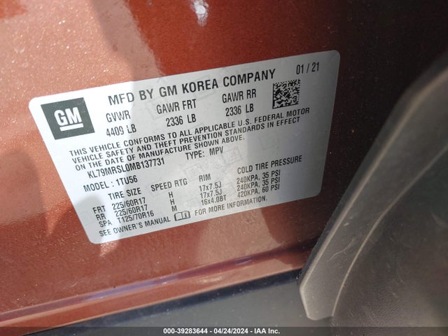 Chevrolet Trailblazer Awd Lt 2021 KL79MRSL0MB137731 Image 9