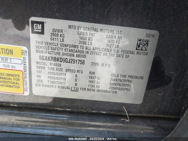 5GAKRBKD9GJ291758 Buick Enclave Leather