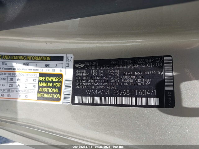 2008 MINI COOPER WMWMF33568TT60471 Photo 8
