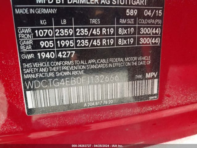 WDCTG4EB0FJ132666 Mercedes-Benz GLA 250